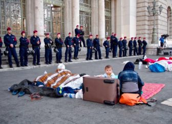Syrian refugees at Keleti train station in Budapest