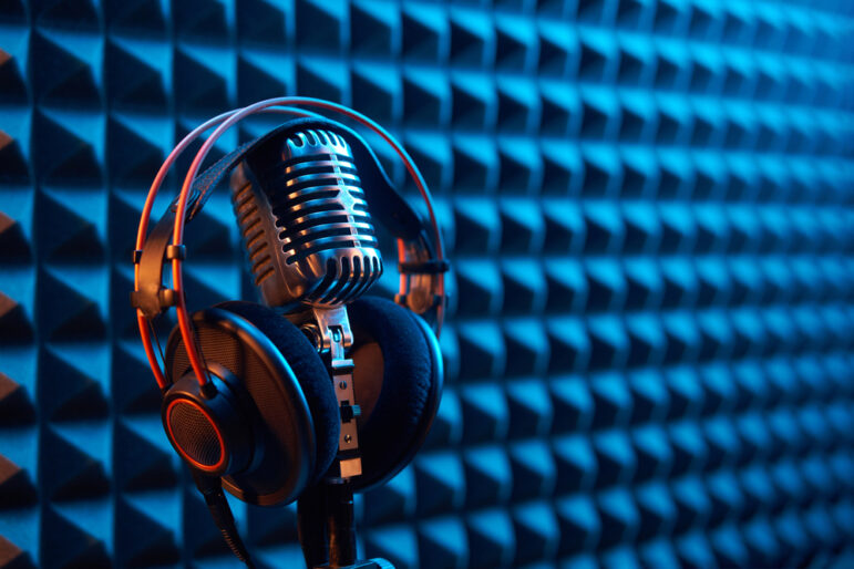 Studio, headphones, microphone, podcast