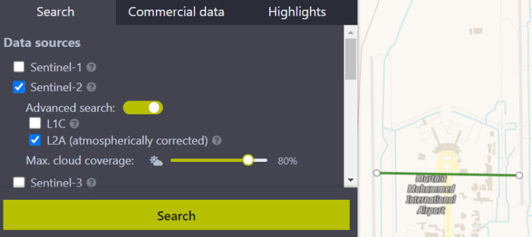 максимальна хмарність, EO Browser, аеропорт у Лагосі